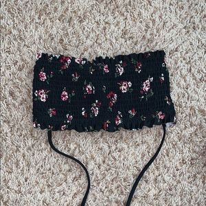 Black Strapless Floral Bathing Suit Top